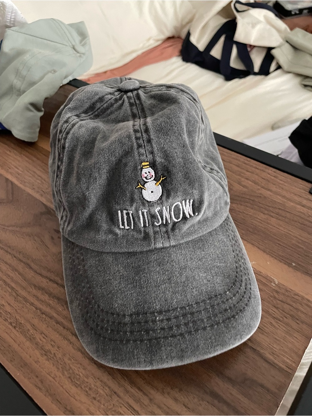 Gray 'Let It Snow' Snowman Baseball Cap